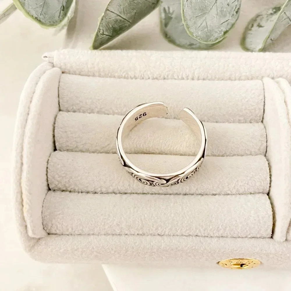 925 Sterling Silver Wave Ring Band Engraved Ring Boho Ring Minimalist Ring